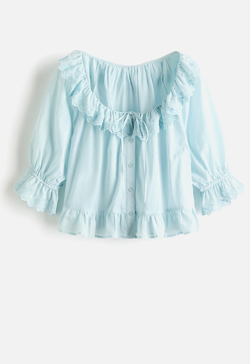 H&M - Broderie anglaise cotton blouse - light turquoise