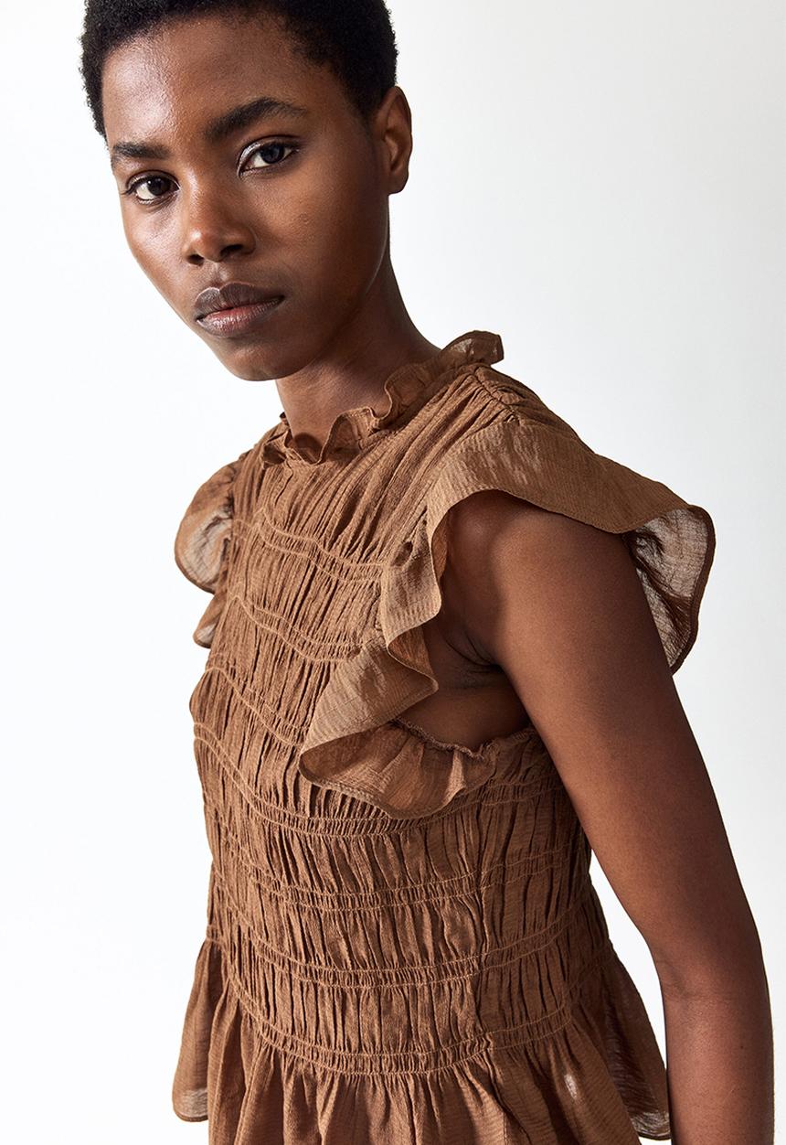 H&M - Smocked peplum top - brown