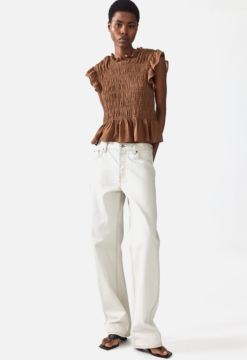 H&M - Smocked peplum top - brown