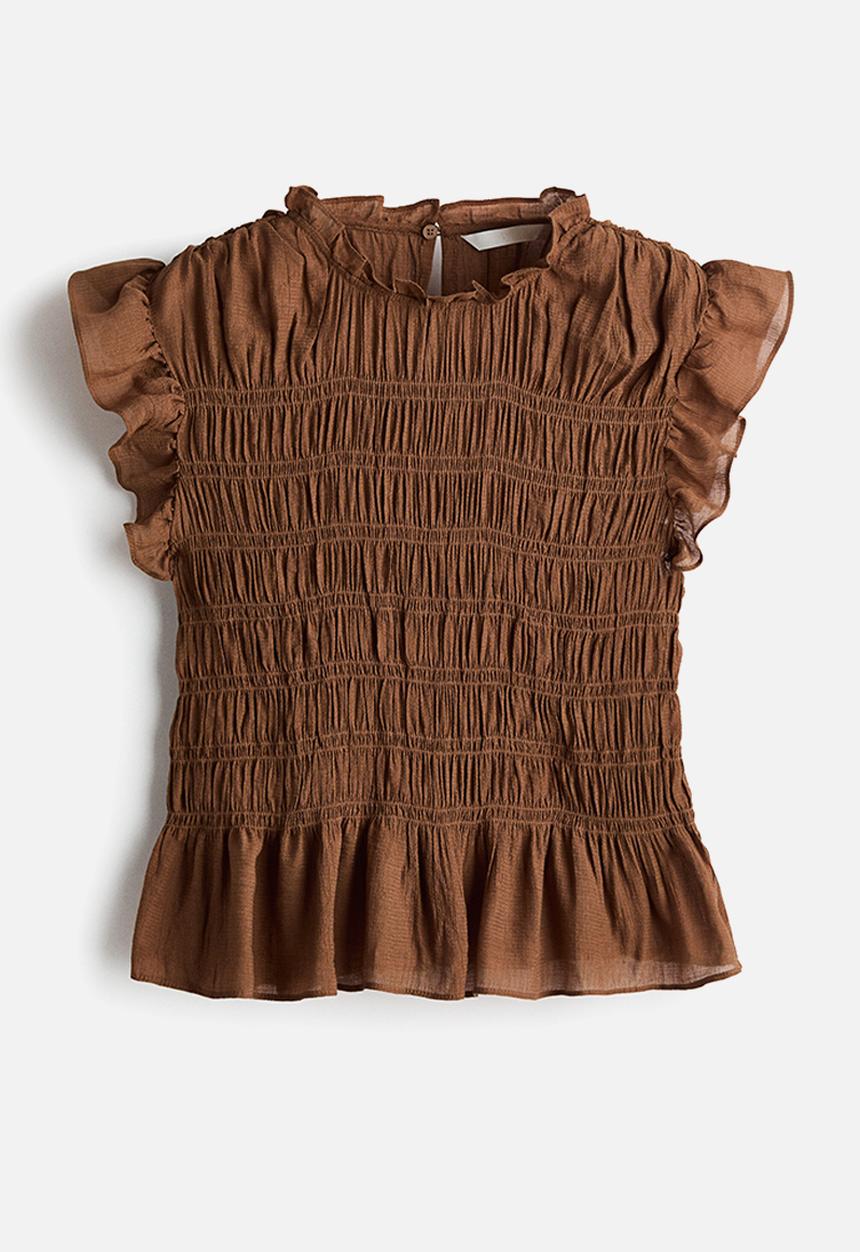 H&M - Smocked peplum top - brown