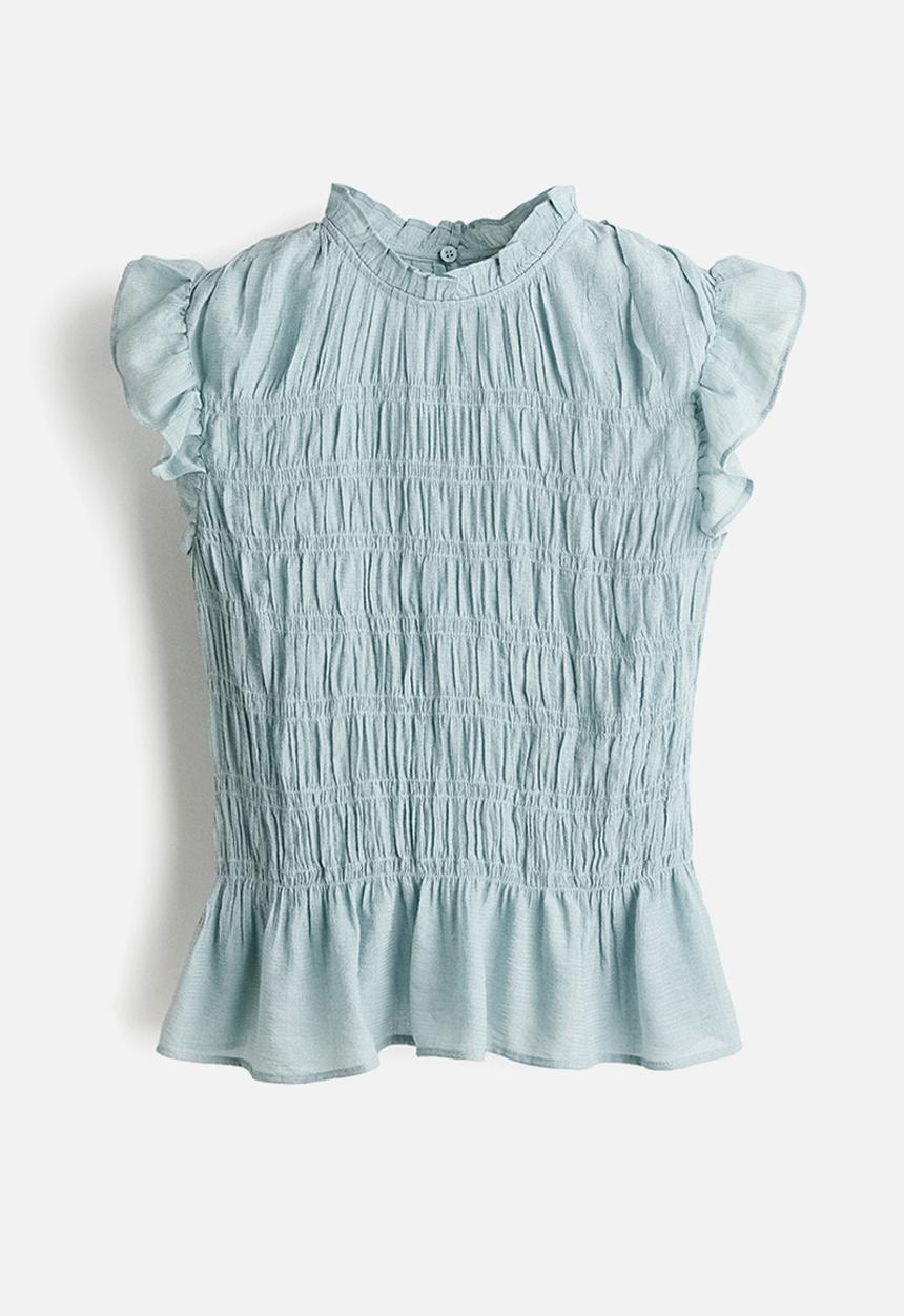 H&M - Smocked peplum top - light dusty turquoise