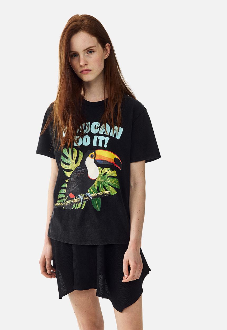 H&M - Appliquéd t-shirt - black/toucan