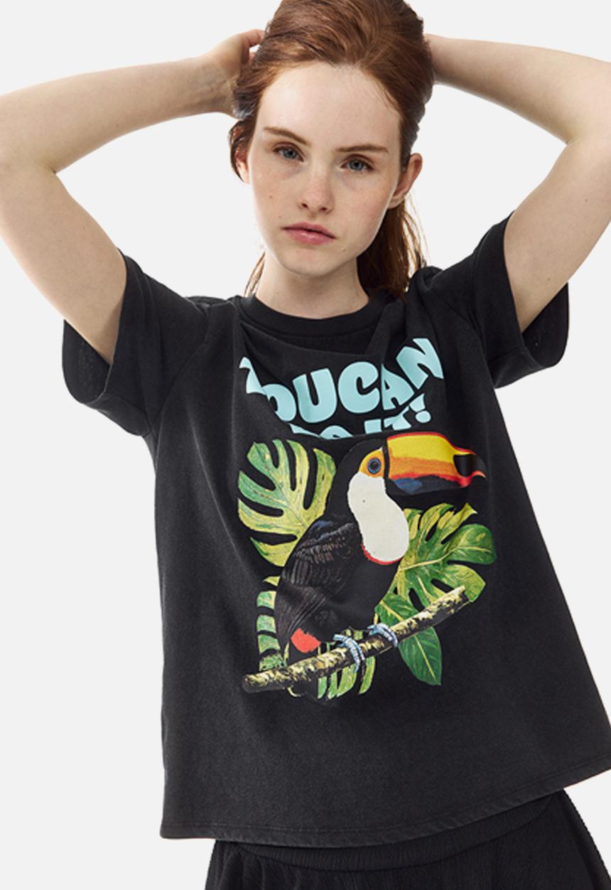 H&M - Appliquéd t-shirt - black/toucan