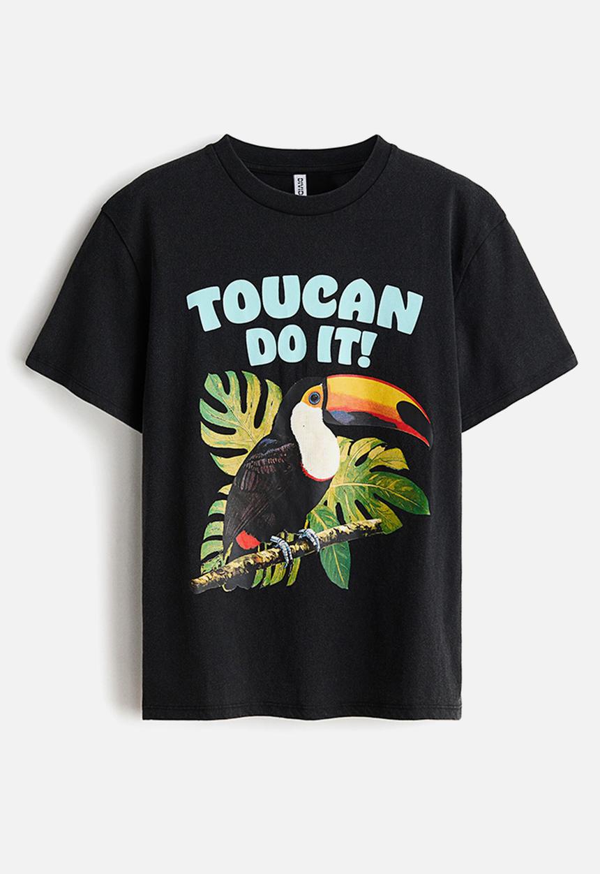 H&M - Appliquéd t-shirt - black/toucan