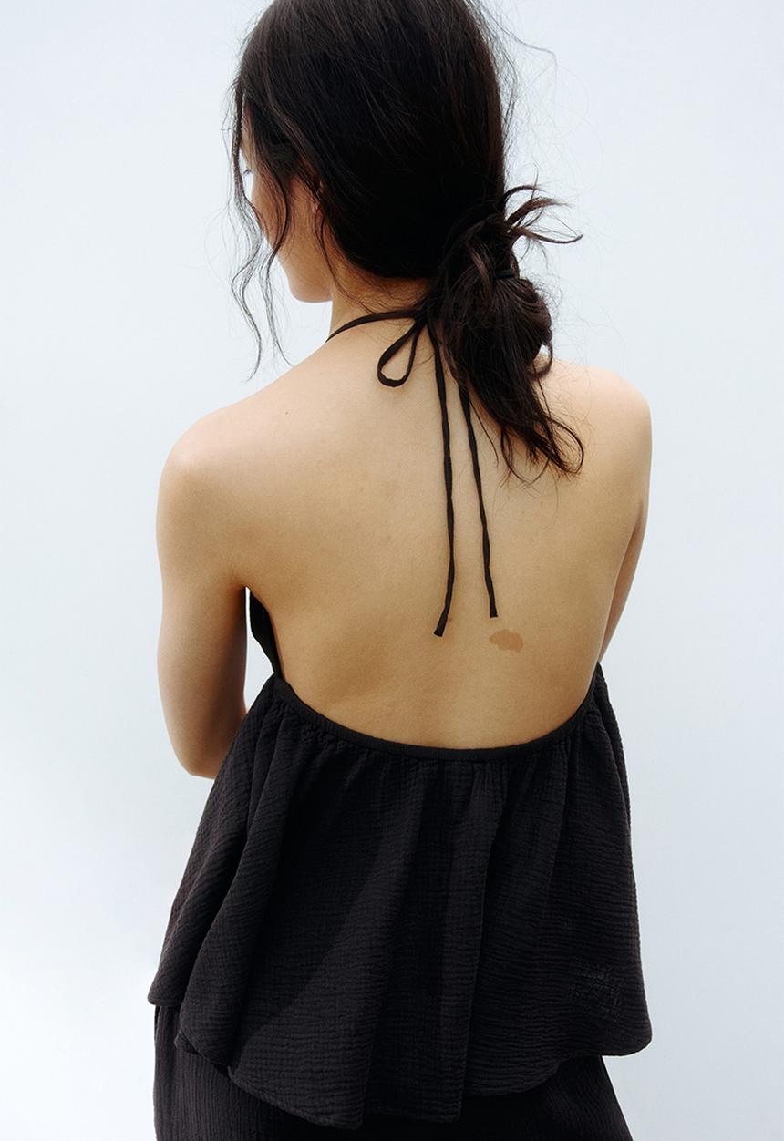 H&M - Cotton halterneck top - dark grey