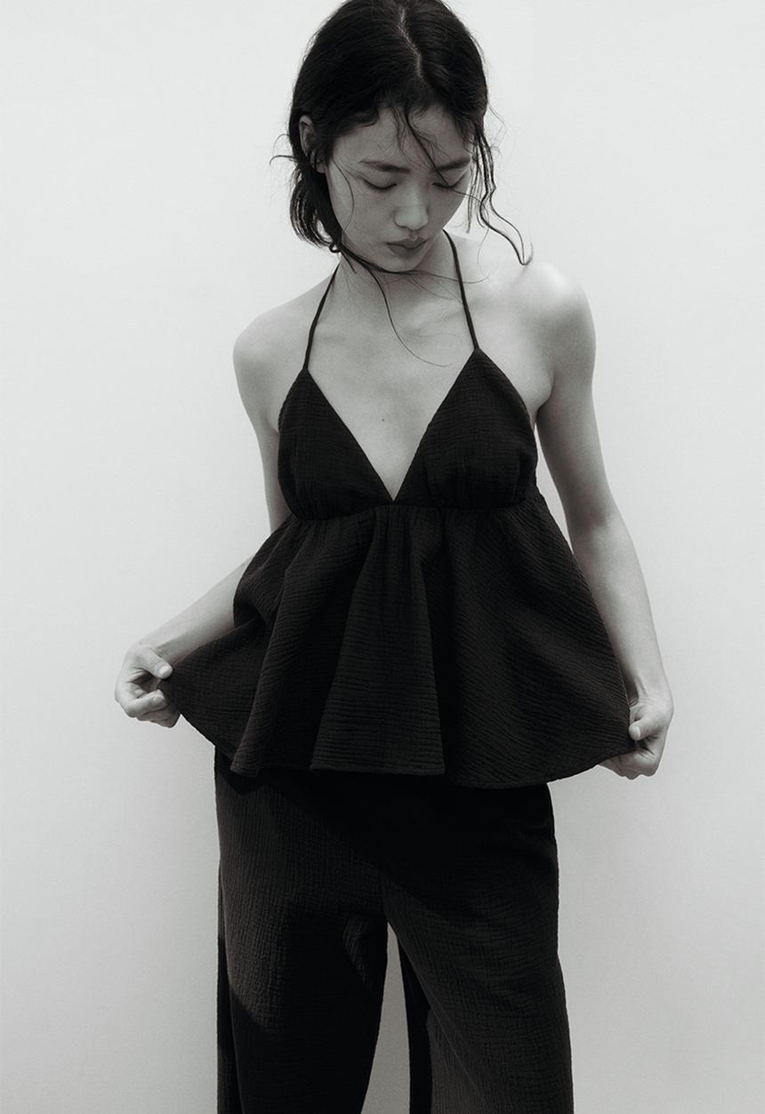 H&M - Cotton halterneck top - dark grey