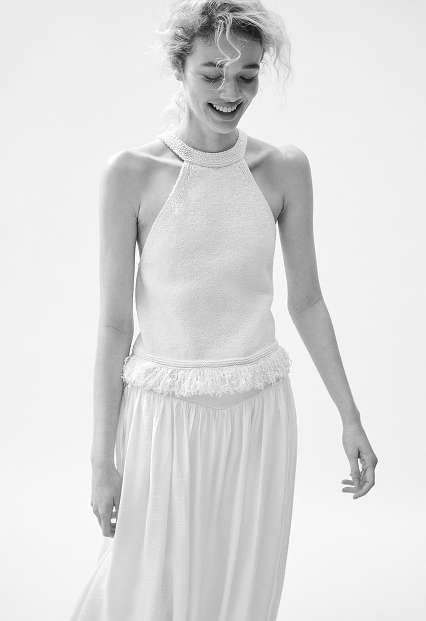 H&M - Fringe-trimmed knitted top - cream