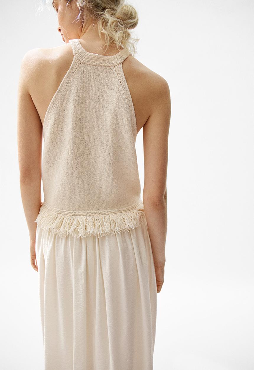 H&M - Fringe-trimmed knitted top - cream