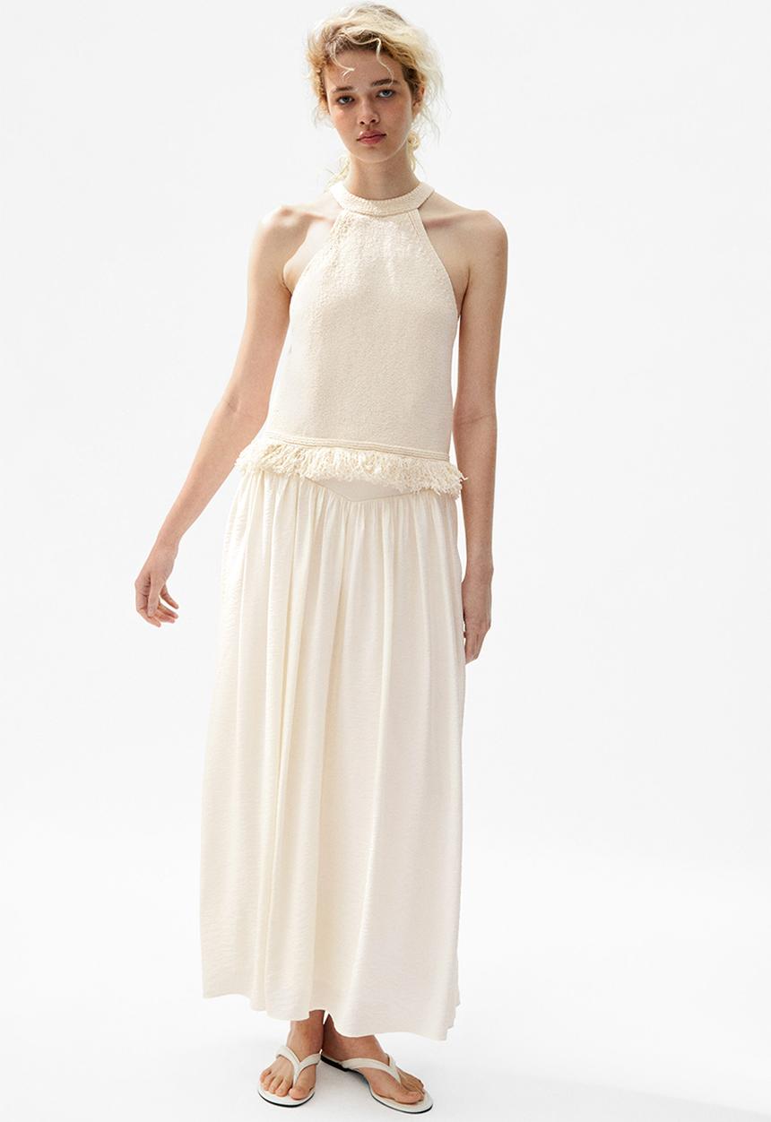 H&M - Fringe-trimmed knitted top - cream