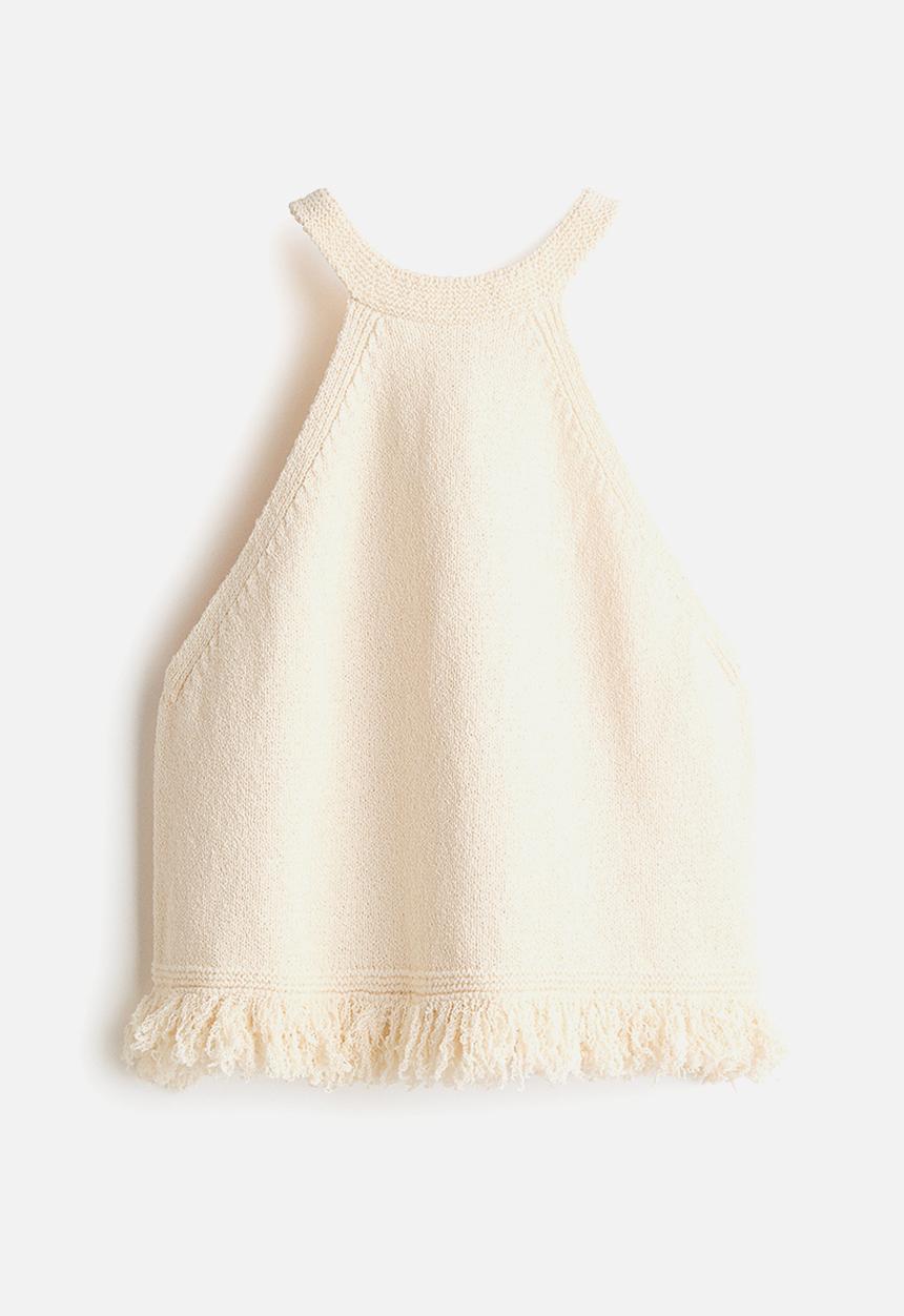 H&M - Fringe-trimmed knitted top - cream