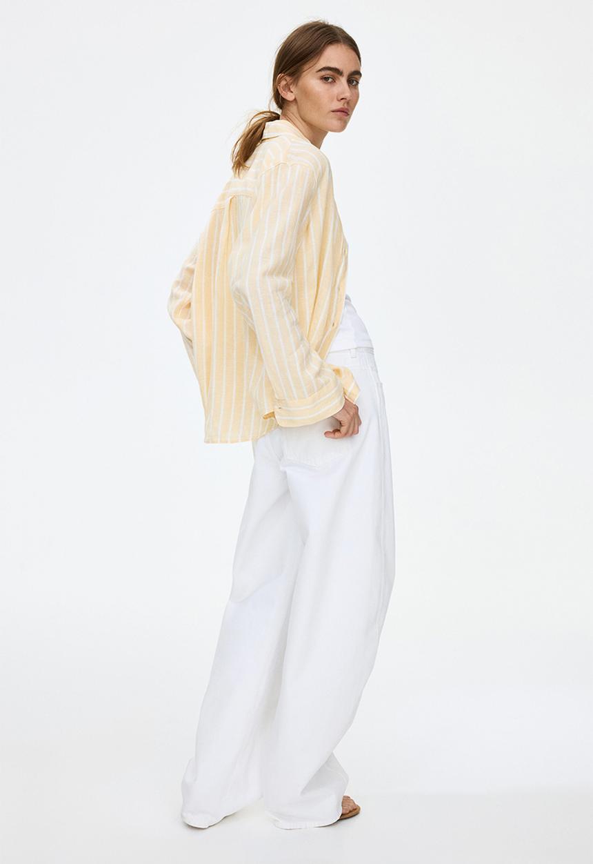 H&M - Linen-blend shirt - light yellow/striped