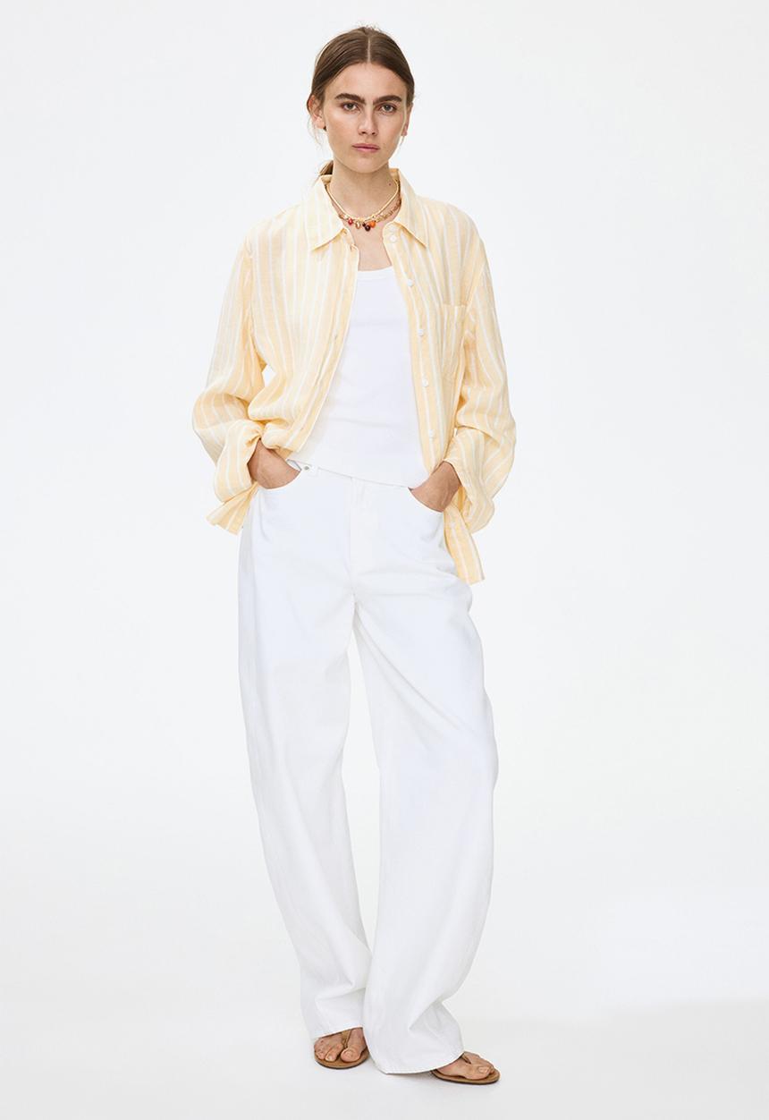 H&M - Linen-blend shirt - light yellow/striped