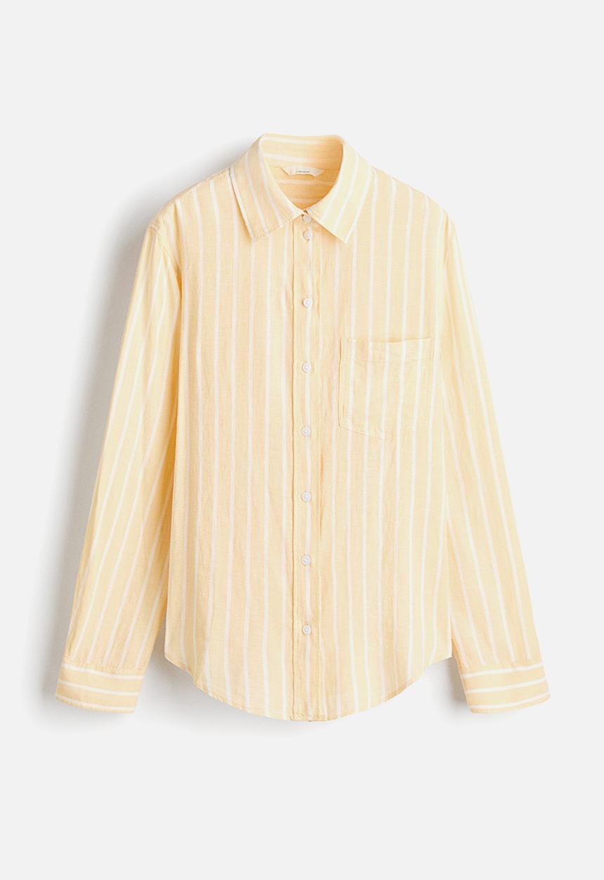 H&M - Linen-blend shirt - light yellow/striped