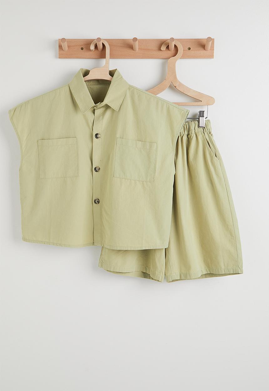 Pop Candy - Extended shoulder shirt and shorts set - sage