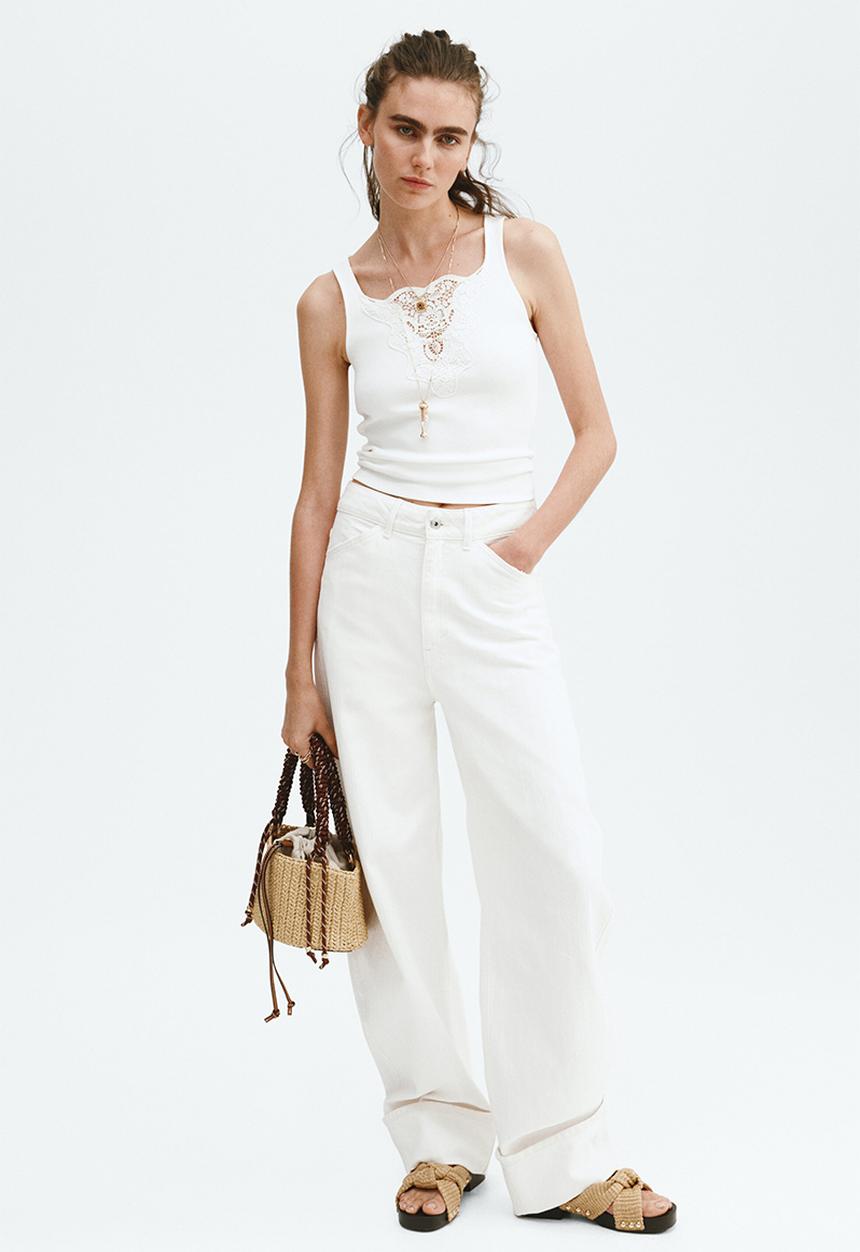 H&M - Lace-detail top - white