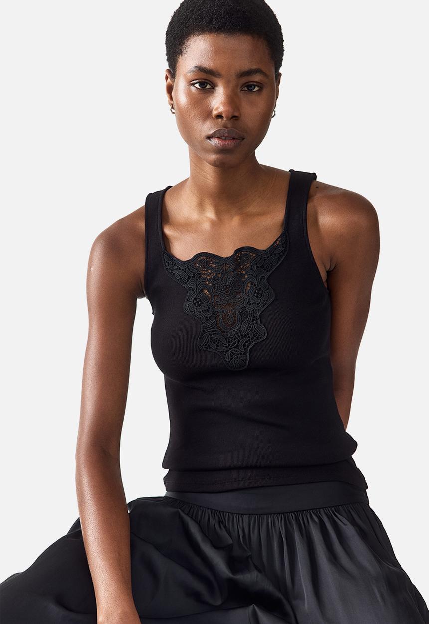 H&M - Lace-detail top - black