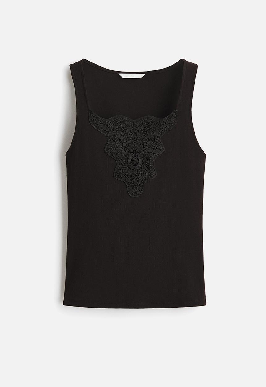 H&M - Lace-detail top - black