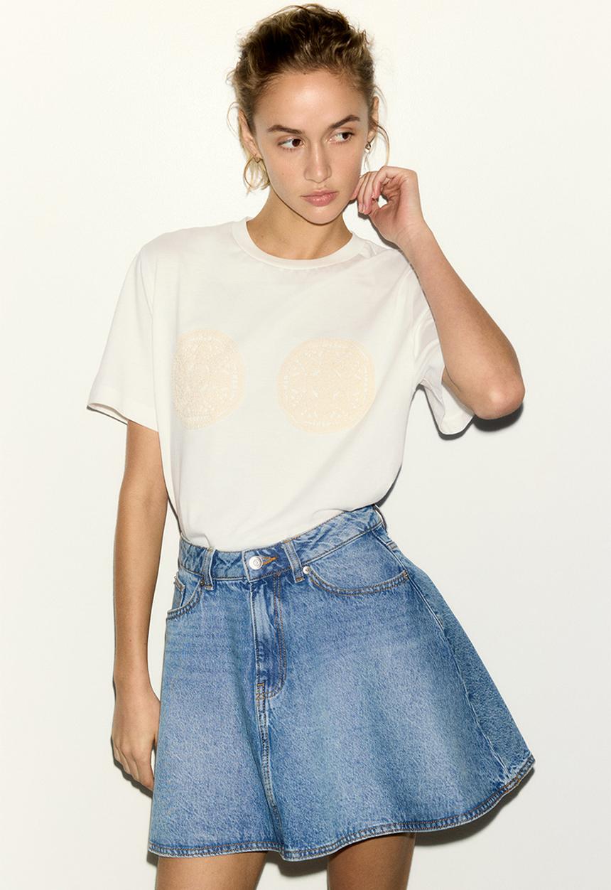 H&M - Embroidered-motif t-shirt - white/beige