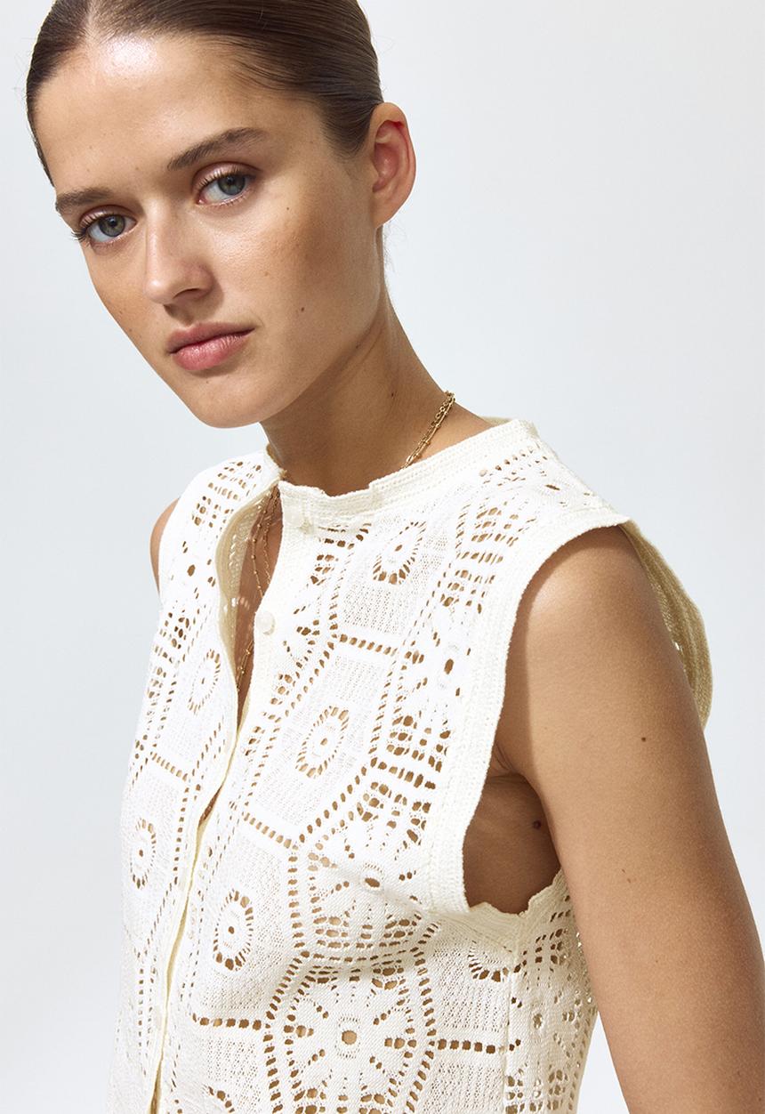 H&M - Crochet-look button-front top - cream