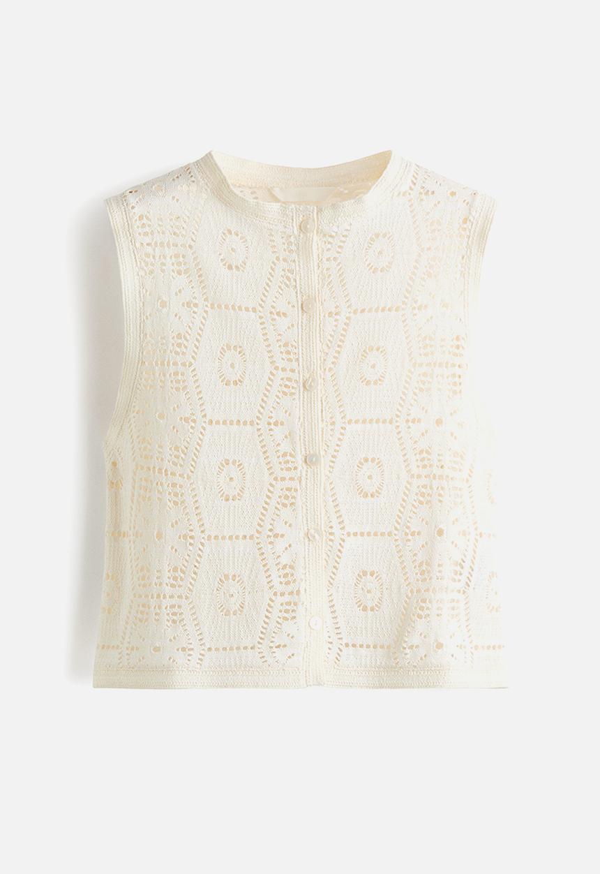 H&M - Crochet-look button-front top - cream
