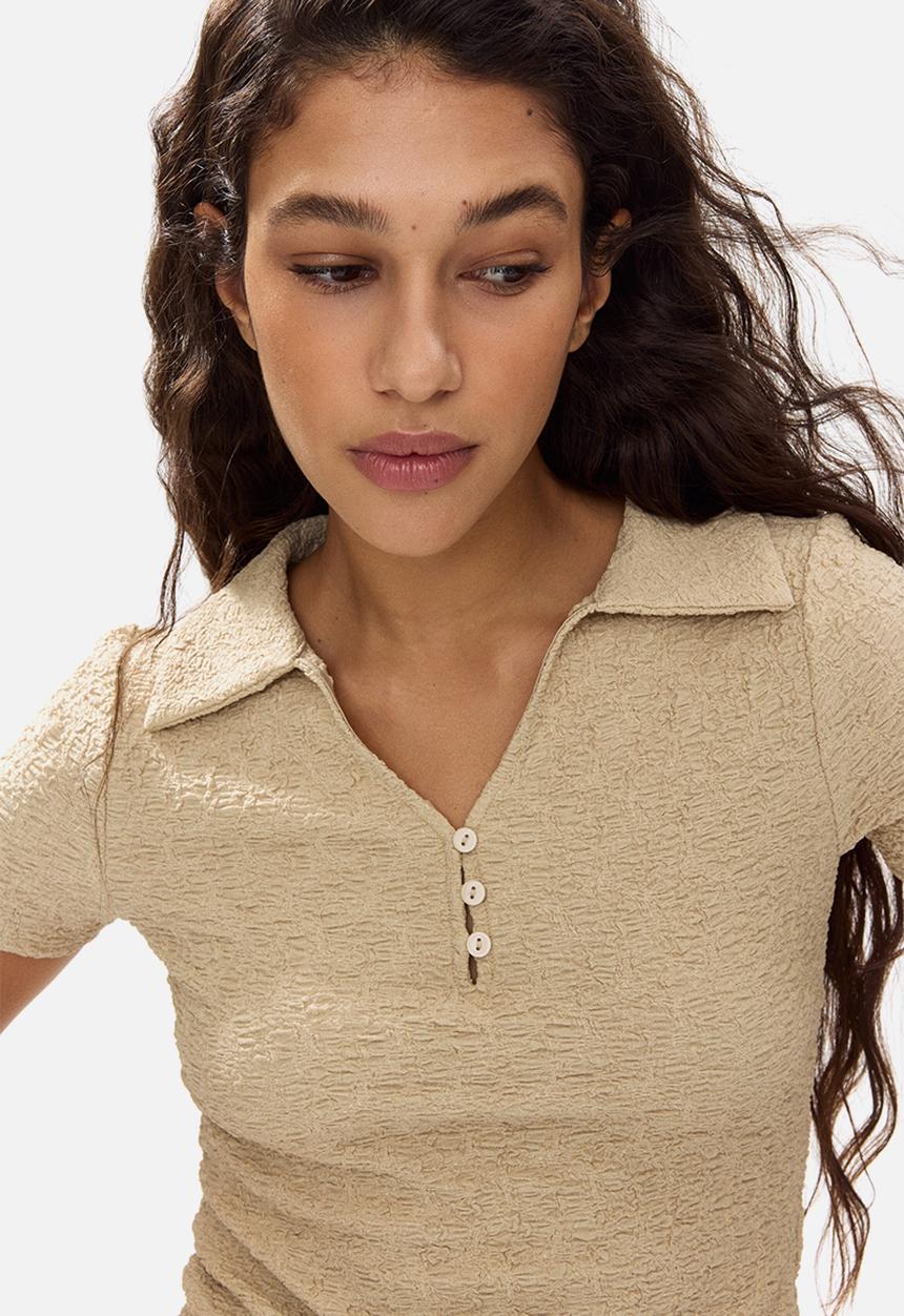 H&M - Crinkled polo shirt - beige