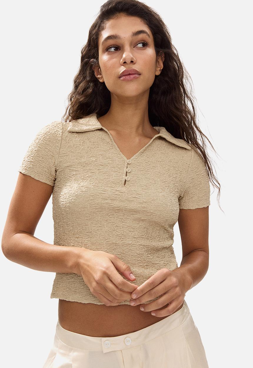H&M - Crinkled polo shirt - beige