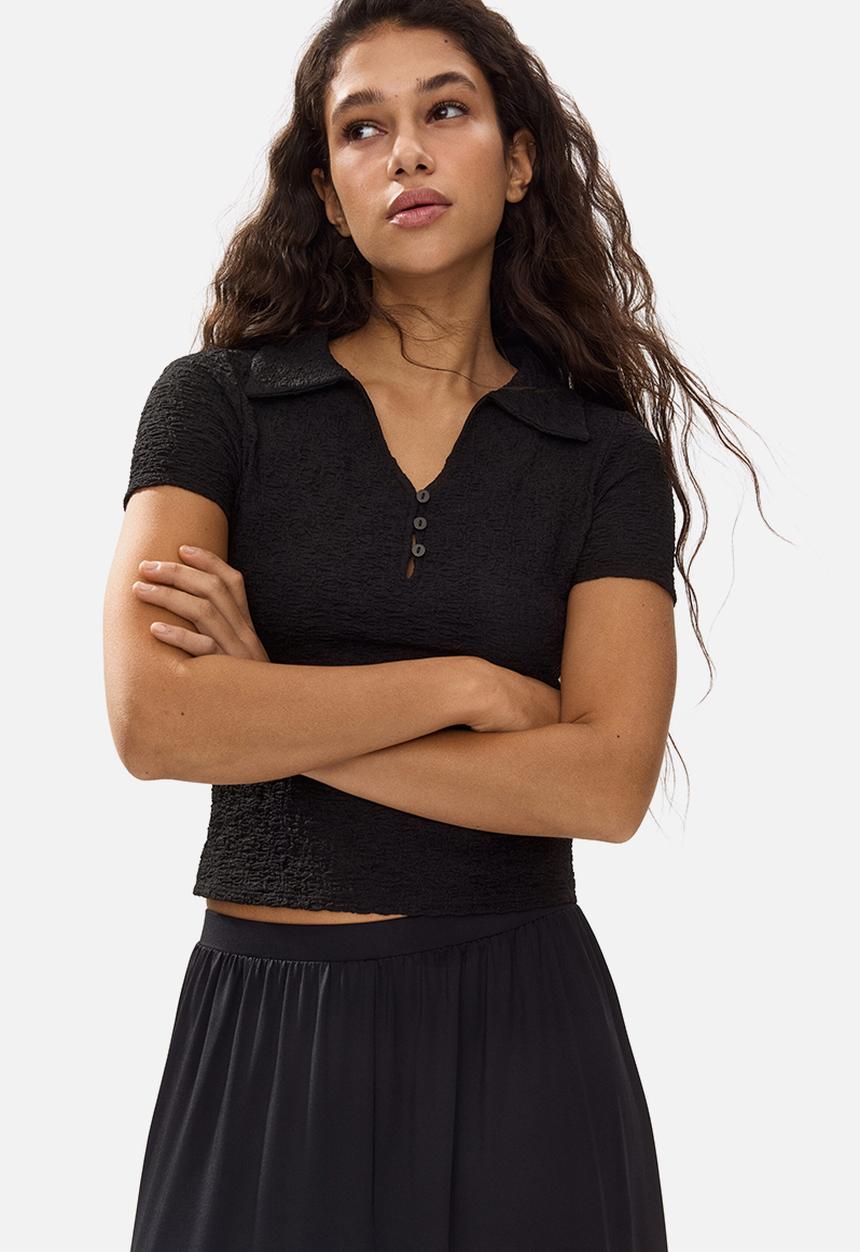 H&M - Crinkled polo shirt - black