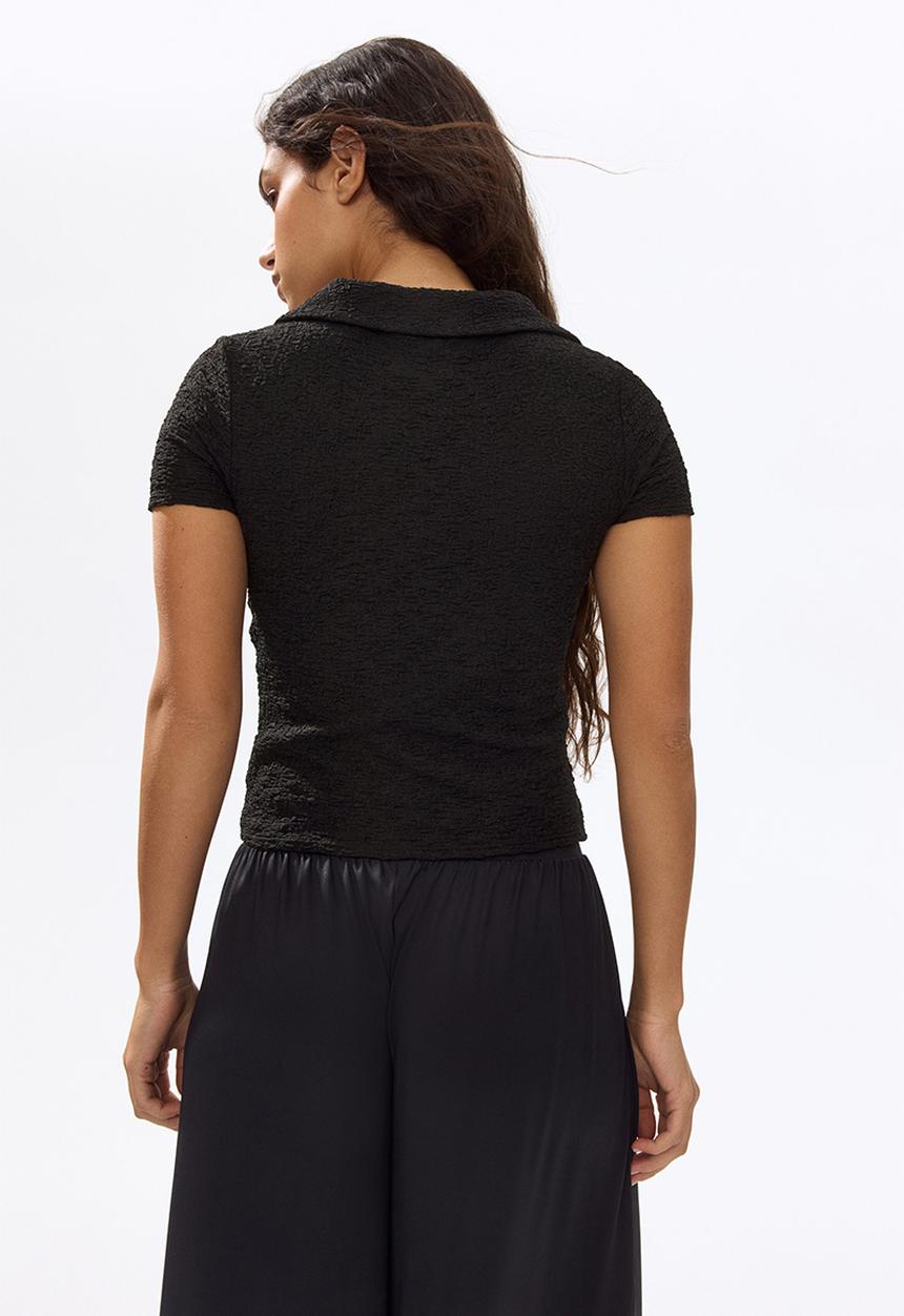 H&M - Crinkled polo shirt - black