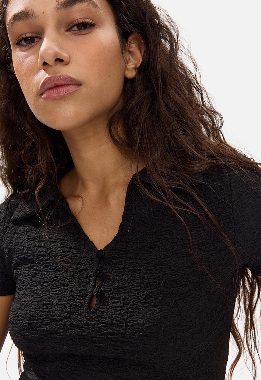 H&M - Crinkled polo shirt - black
