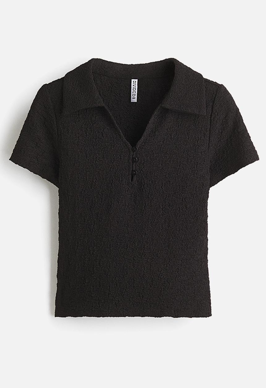 H&M - Crinkled polo shirt - black