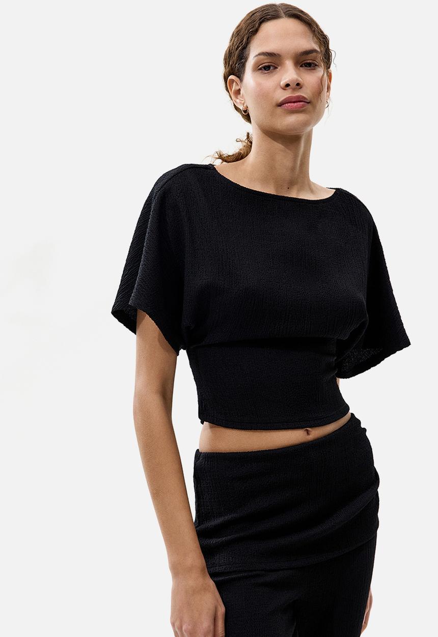 H&M - Crinkled tie-detail top - black
