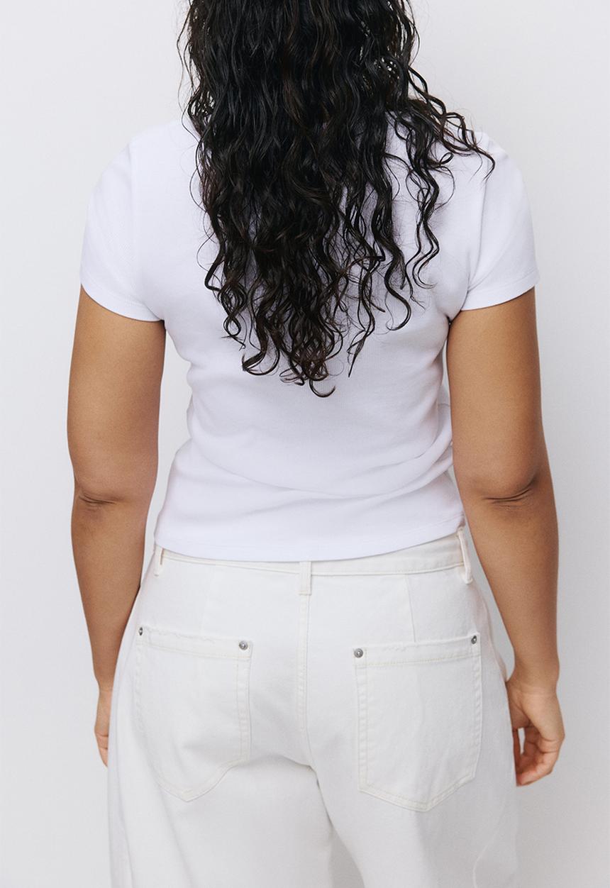 H&M - Ribbed cotton T-shirt - white