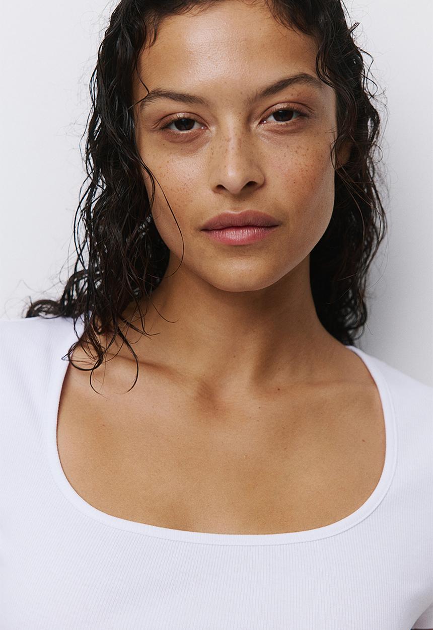 H&M - Ribbed cotton T-shirt - white