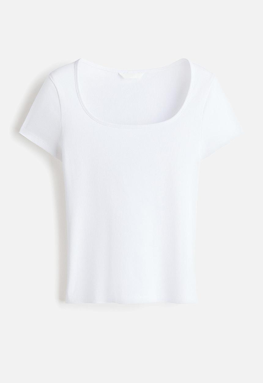 H&M - Ribbed cotton T-shirt - white