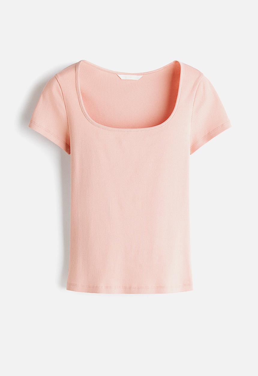 H&M - Ribbed cotton T-shirt - light pink