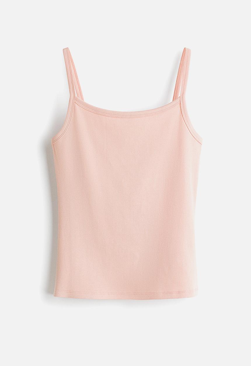 H&M - Ribbed cotton strappy top - light pink