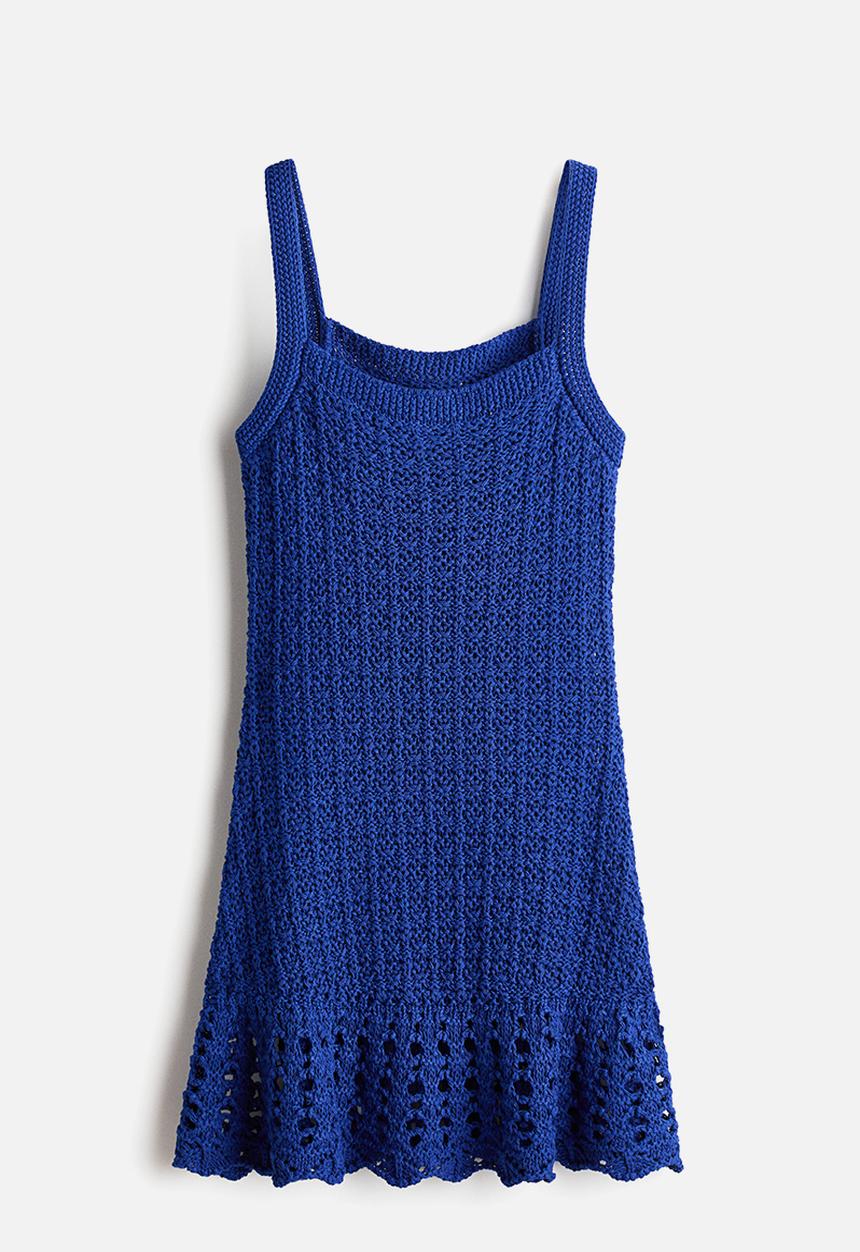 H&M - Flounced pointelle-knit dress - bright blue