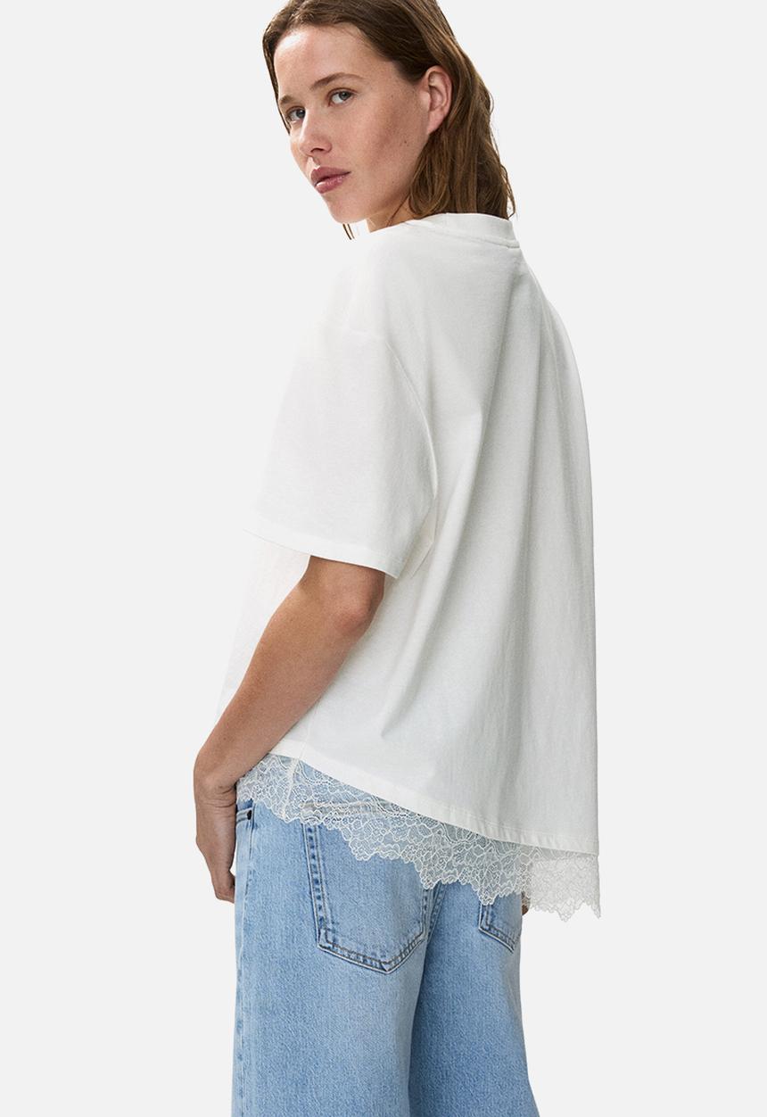 H&M - Asymmetric lace-trimmed t-shirt - white