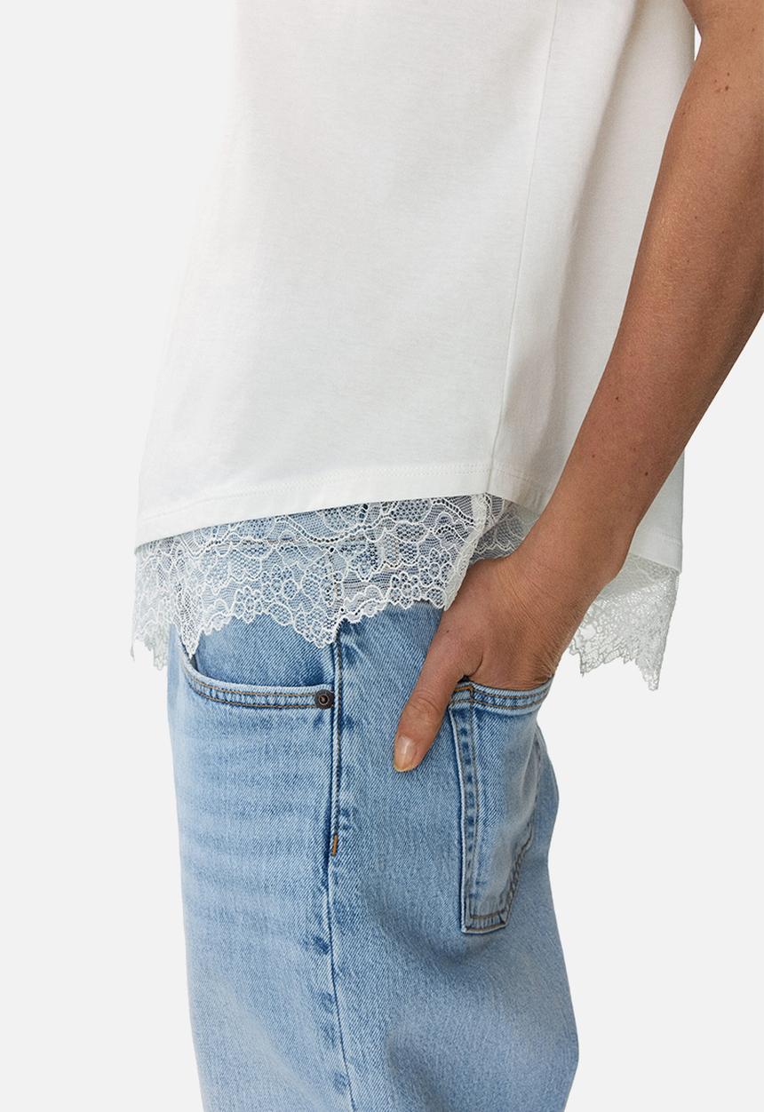 H&M - Asymmetric lace-trimmed t-shirt - white