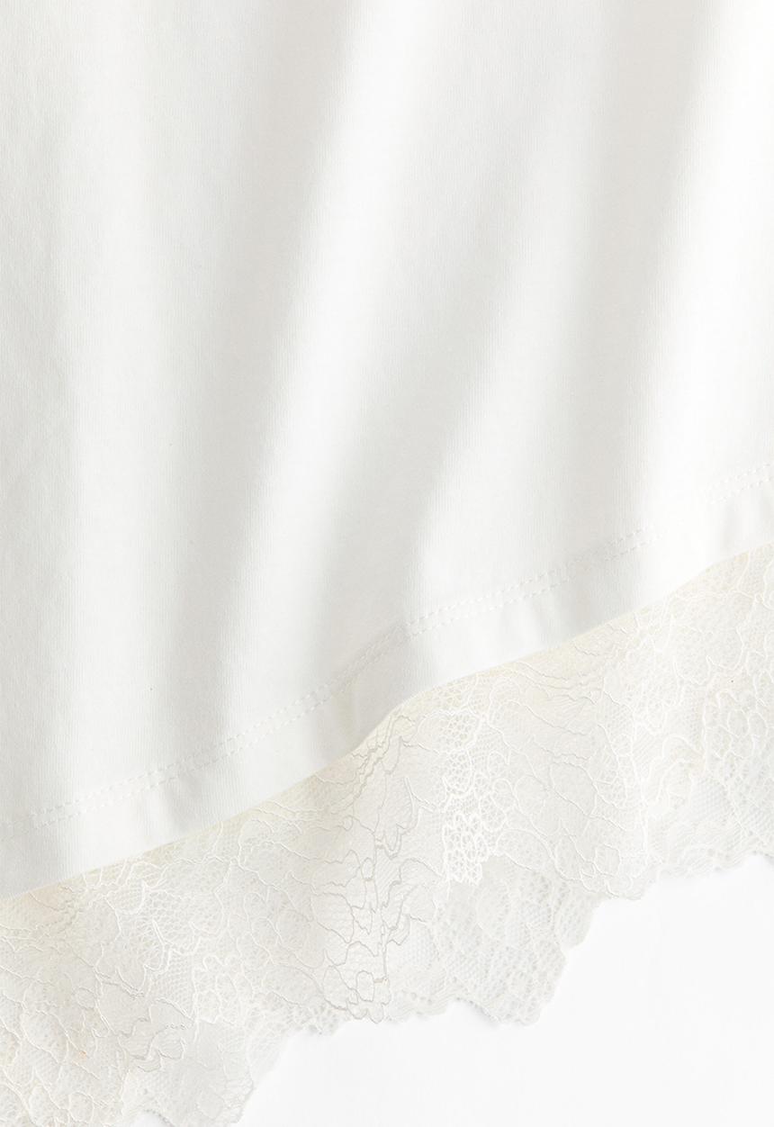 H&M - Asymmetric lace-trimmed t-shirt - white