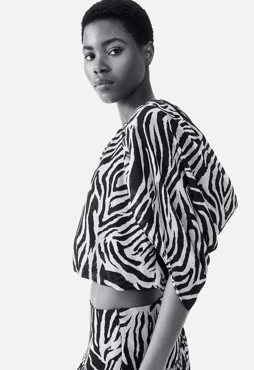 H&M - Chiffon top - beige/zebra print