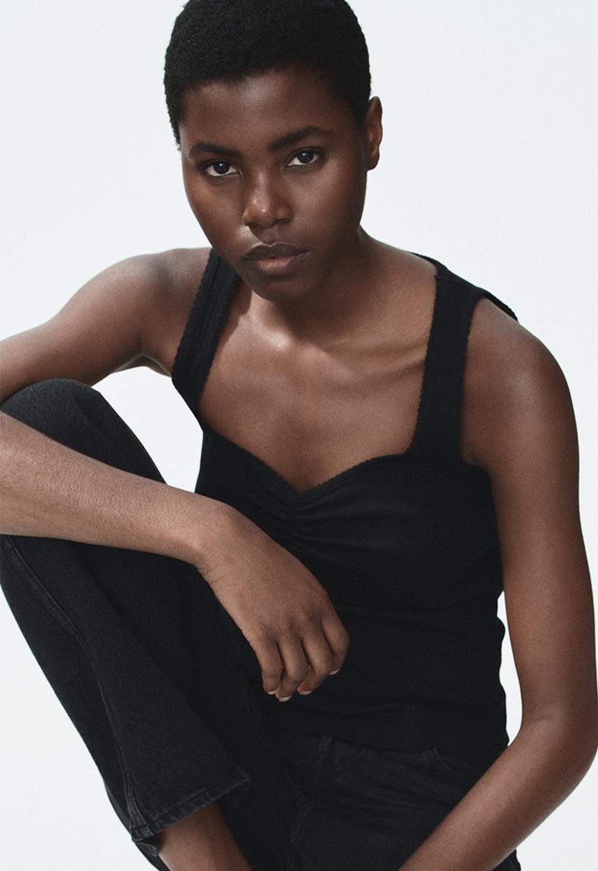 H&M - Ribbed cotton vest top - black