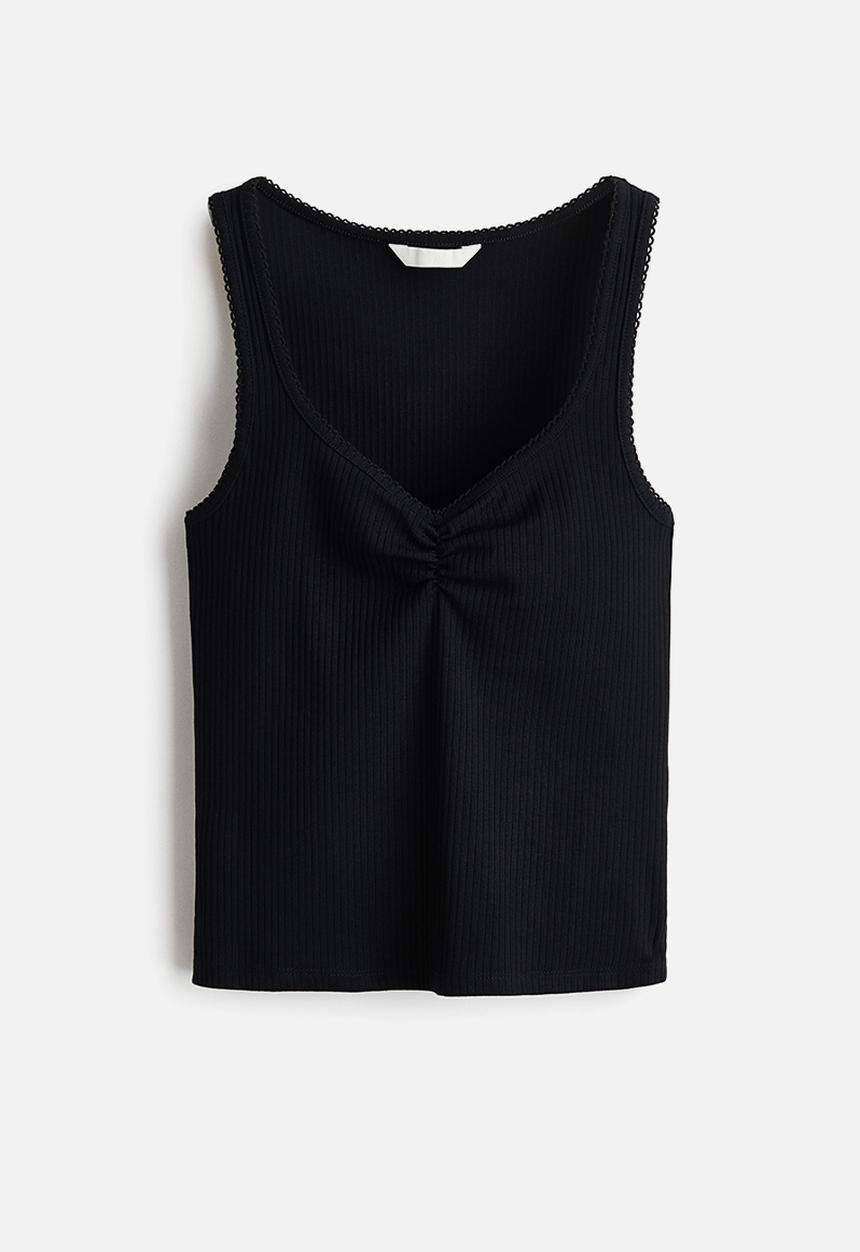 H&M - Ribbed cotton vest top - black
