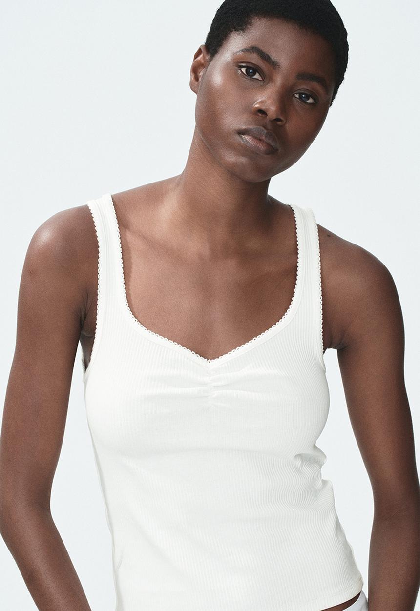 H&M - Ribbed cotton vest top - white