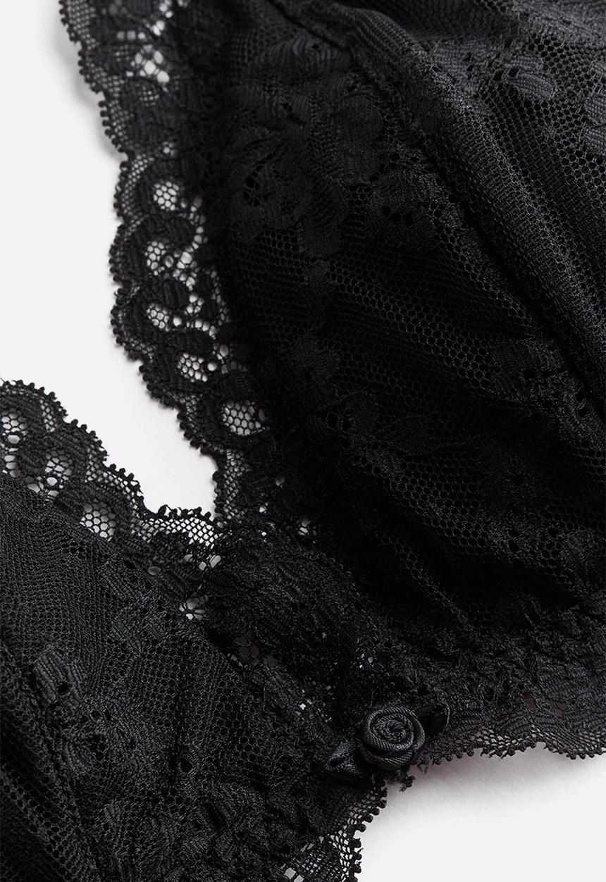 H&M - Padded non-wired lace bra - black