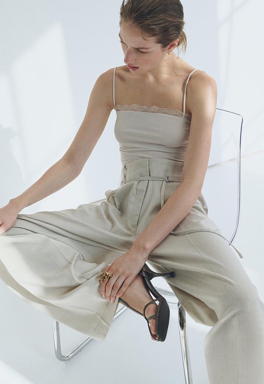 H&M - Lace-trimmed strappy top - white