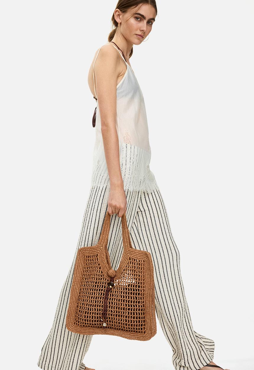 H&M - Wide crinkled trousers - light beige/dark grey striped