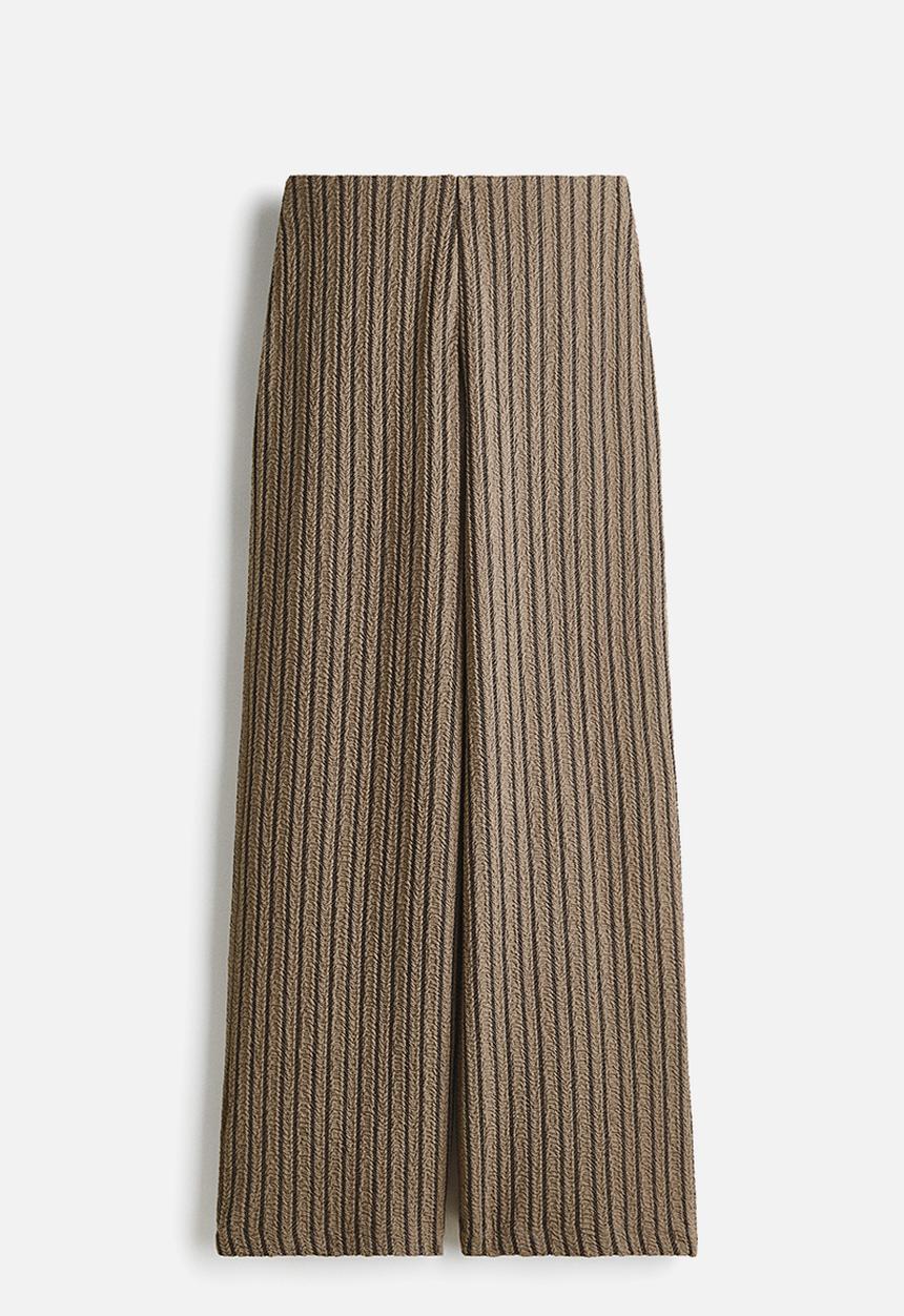 H&M - Wide crinkled trousers - dark mole/striped