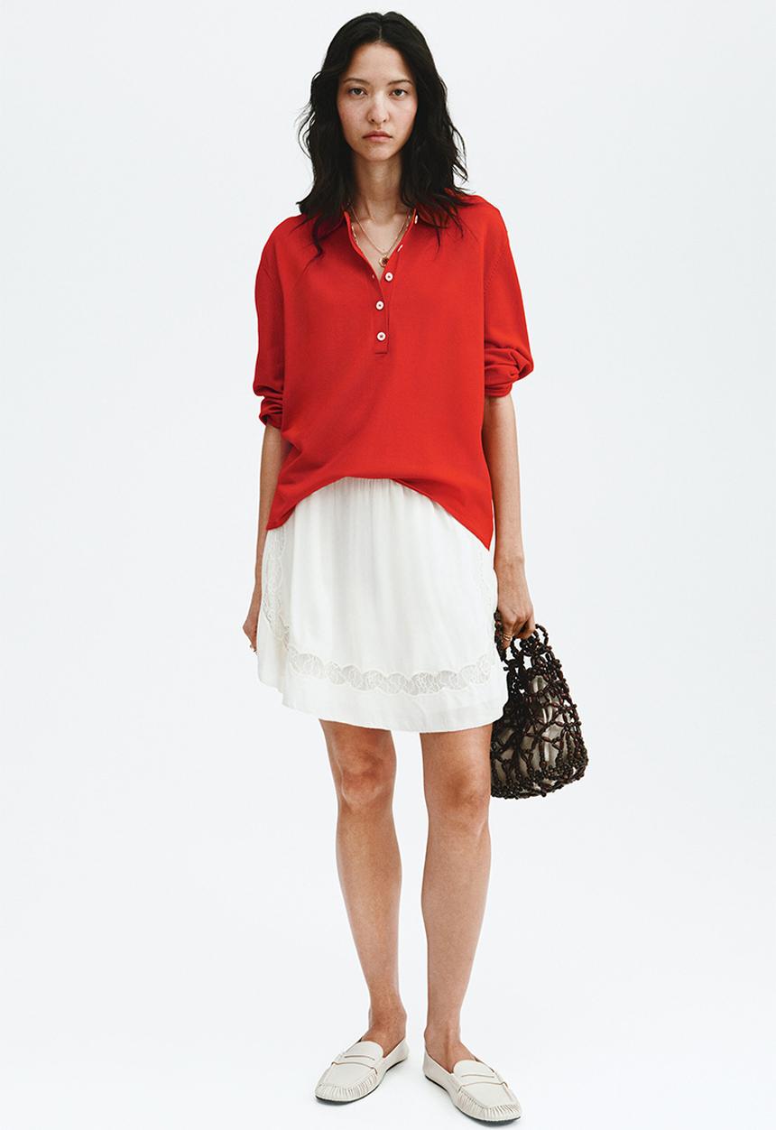 H&M - Fine-knit polo shirt - bright red