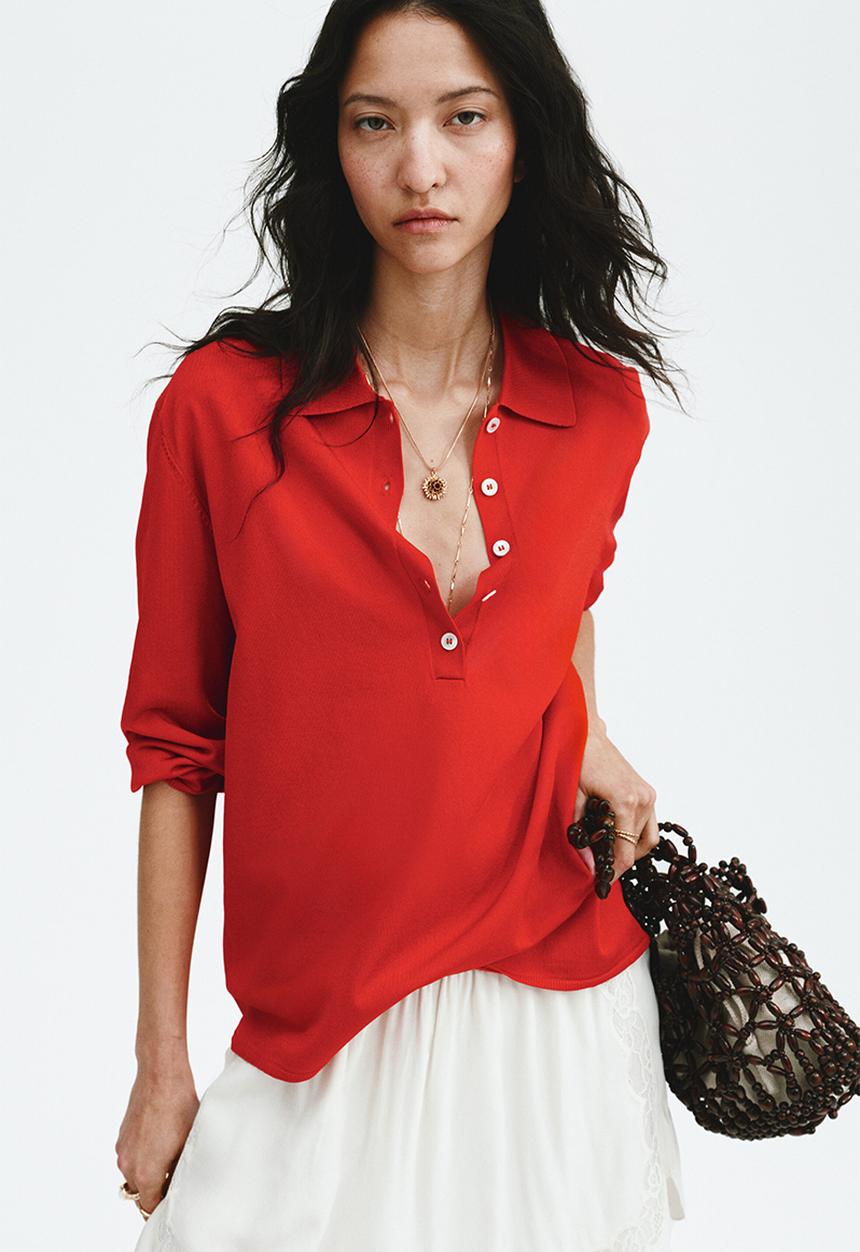 H&M - Fine-knit polo shirt - bright red
